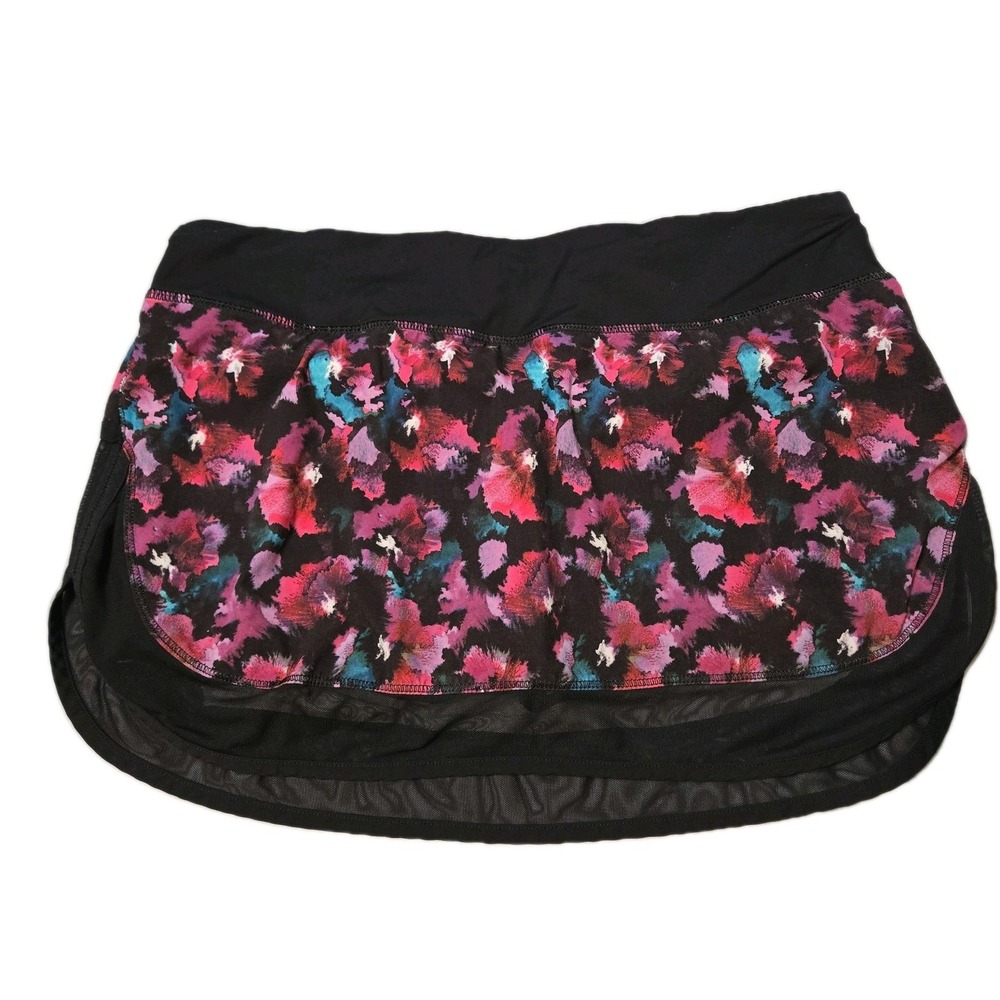Lululemon Hotty-Hot Skirt II Skort Black And Fuchsia Silicone Grip Pockets Sz 10